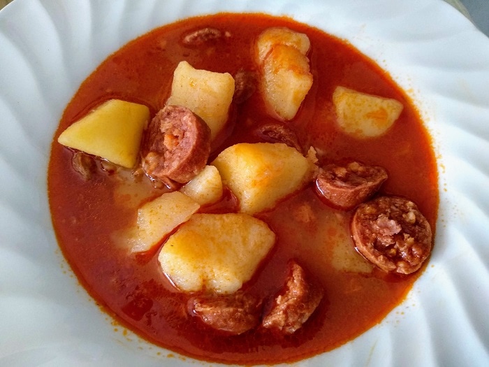 Traditional potatos and chorizo recipe from la rioja